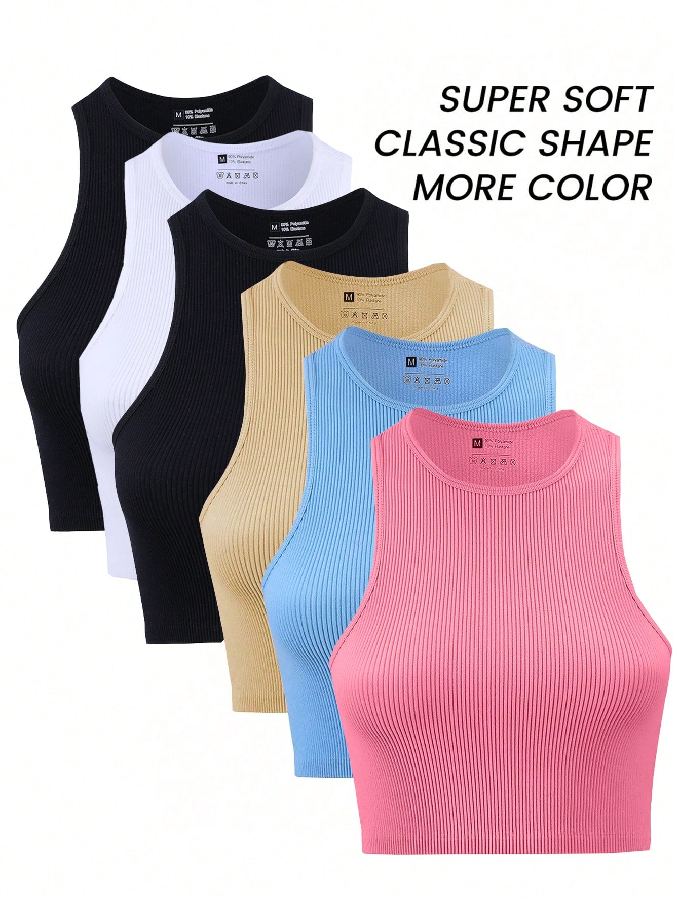 Tank Top Ribbed - 6Pcs Seamless Ribbed Workout Crop Top
