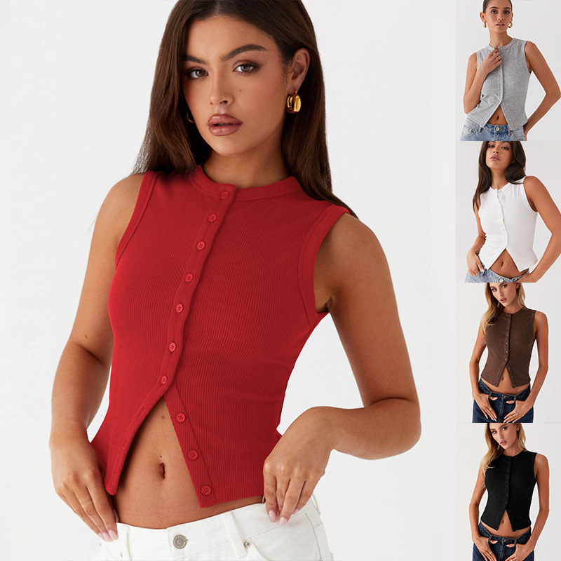 Ribbed Tank Button Crop Top Y2 - Tank Top Ribbed ulasan dan harga