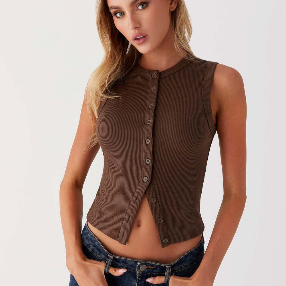 Ribbed Tank Button Crop Top Y2 - Tank Top Ribbed ulasan dan harga