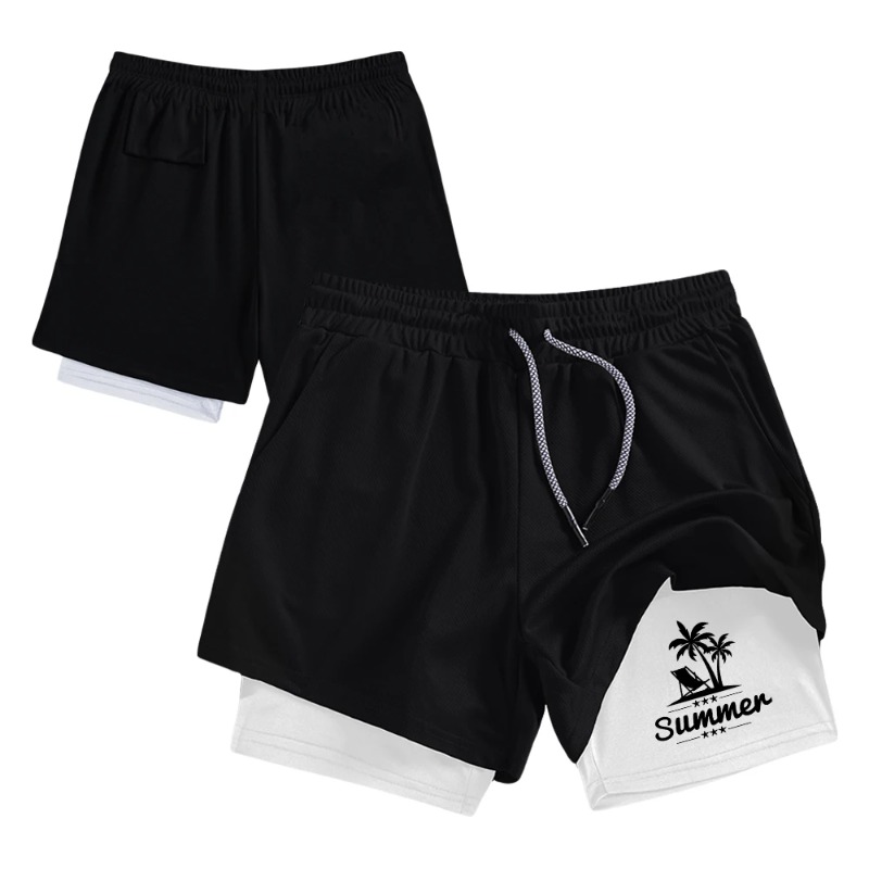 Summer Men's Double Layer Runn - Compression Shorts Athletes ulasan dan harga