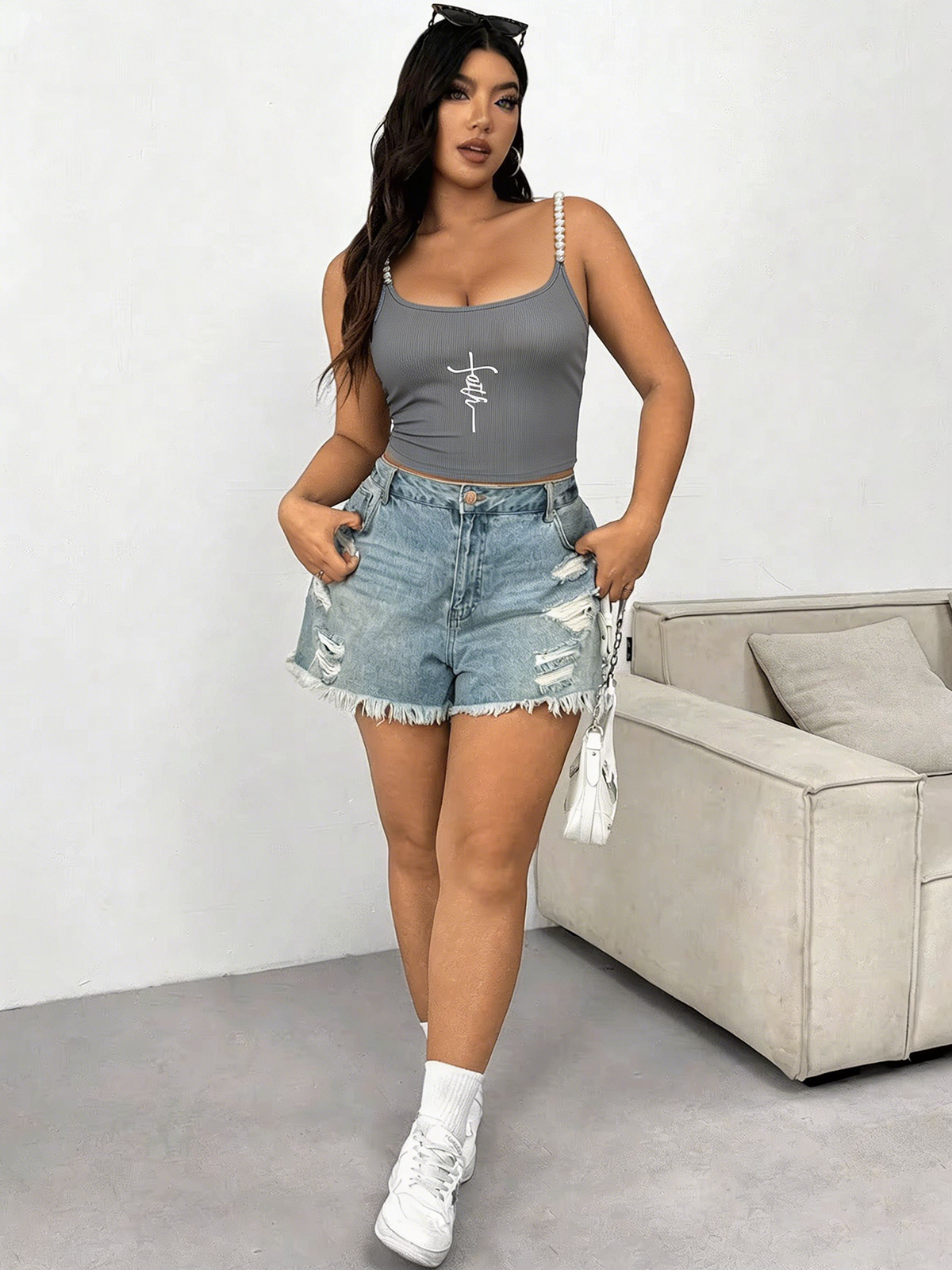 Plus Size Square Neck Pearl St - Tank Top Ribbed ulasan dan harga
